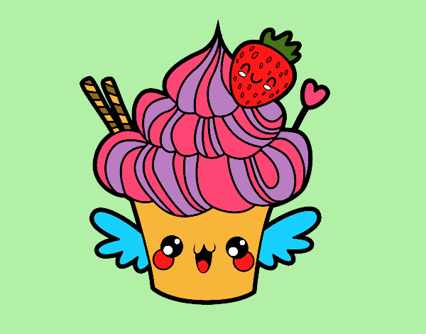 Dibujo Cupcake kawaii con fresa pintado por Yeric12