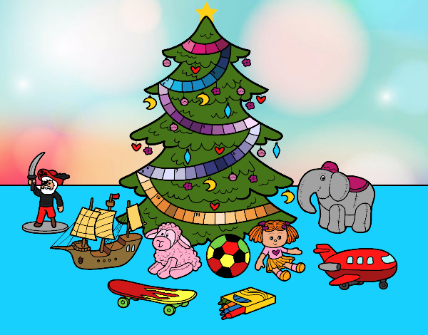 Dibujo Árbol de Navidad y juguetes pintado por queyla