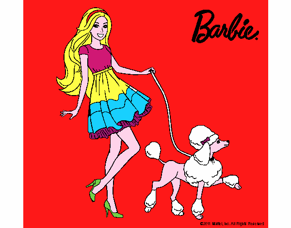 Barbie paseando a su mascota