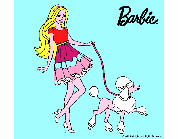 Barbie paseando a su mascota