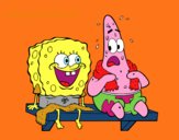 Dibujo Bob Esponja y Patricio en bañador pintado por RobertArt