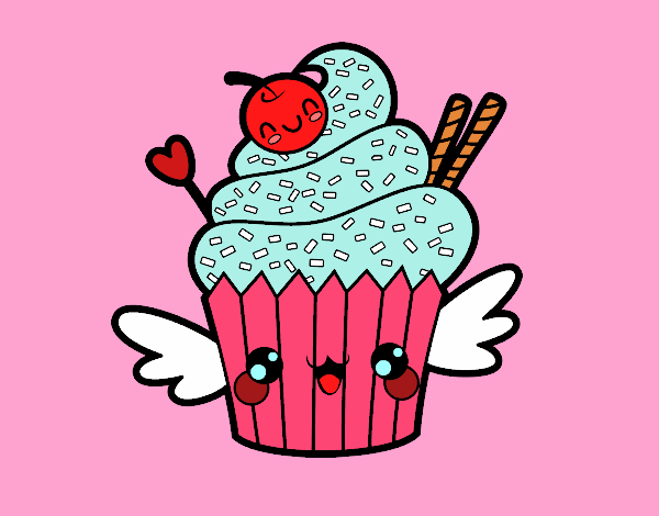 Cupcake kawaii con cereza