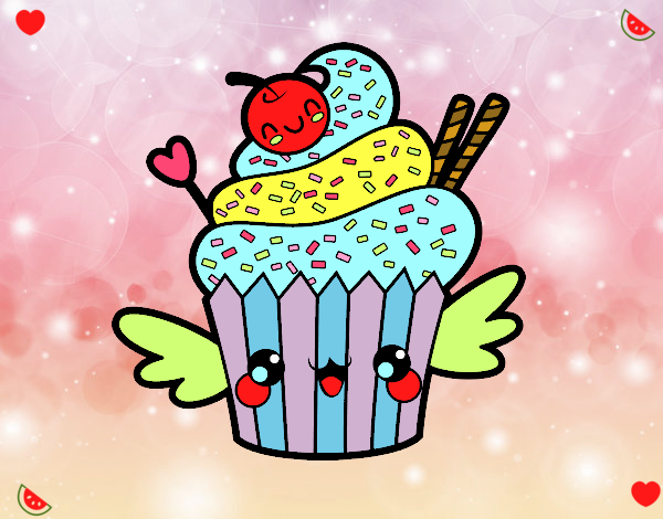 Cupcake kawaii con cereza