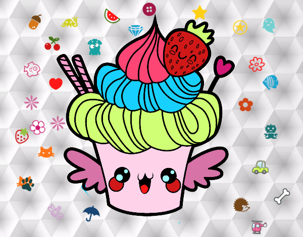 Cupcake kawaii con fresa