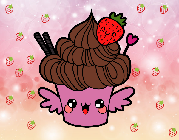 Cupcake kawaii con fresa