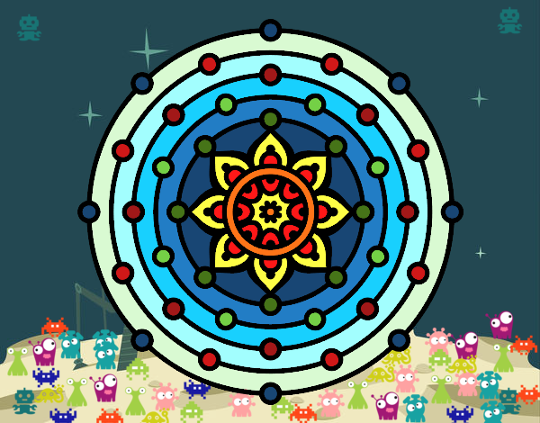 Dibujo Mandala sistema solar pintado por Ladybug