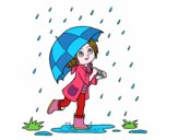 Niña con paraguas bajo la lluvia