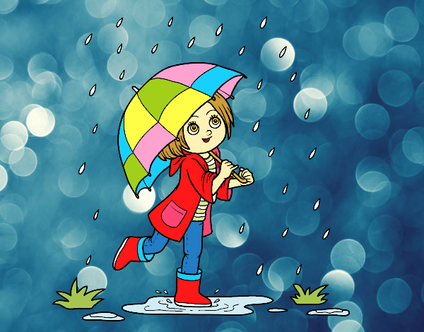 Niña con paraguas bajo la lluvia