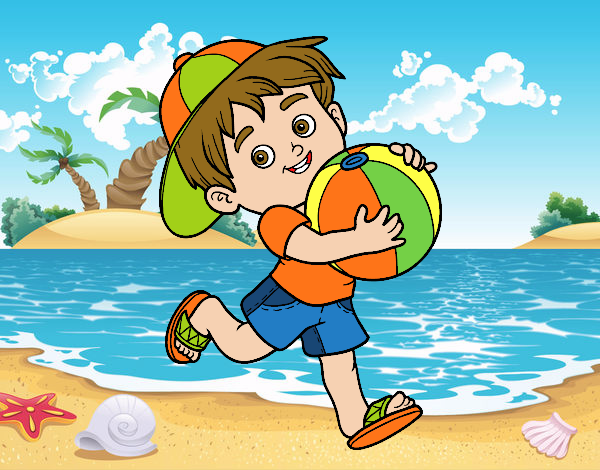 Dibujo Niño jugando con balón de playa pintado por queyla