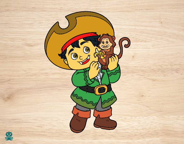 Niño pirata y su mono mascota