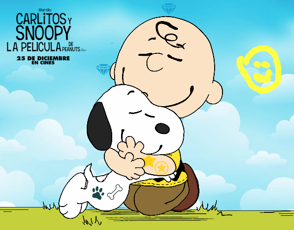 Snoopy y Carlitos abrazados