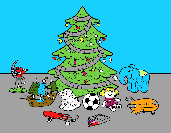 Árbol de Navidad y juguetes