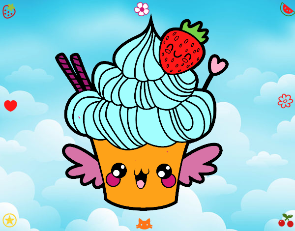 Cupcake kawaii con fresa