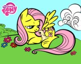 Dibujo Fluttershy con un conejito pintado por BRISA_110