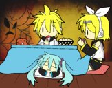 Miku, Rin y Len desayunando