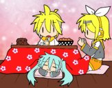 Miku, Rin y Len desayunando