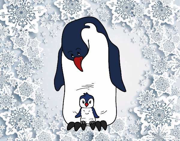Dibujo Pingüino con su cría pintado por queyla