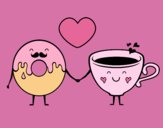 Dibujo Amor entre dónut y té pintado por mangli
