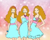 Dibujo Barbie y sus amigas vestidas de fiesta pintado por valeruca