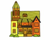 Dibujo Casa de dos pisos con torre pintado por macri