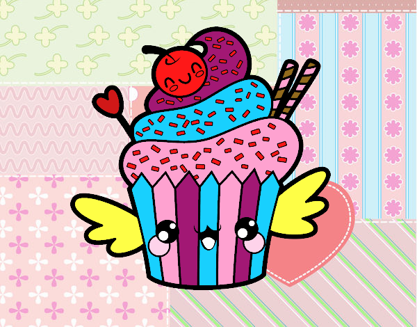 Cupcake kawaii con cereza