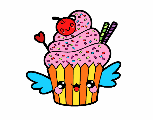 Cupcake kawaii con cereza