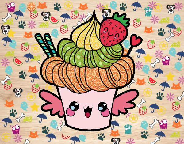 Cupcake kawaii con fresa