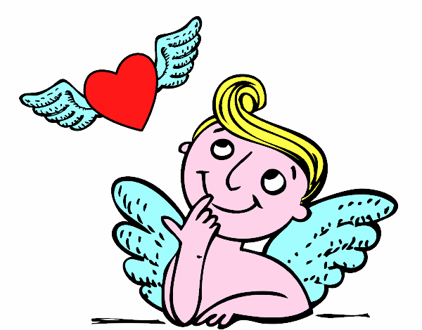 Cupido y corazón con alas