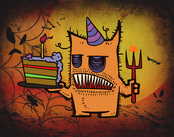 Dibujo Monstruo con tarta de cumpleaños pintado por queyla