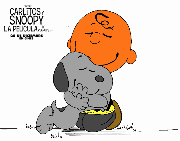 Snoopy y Carlitos abrazados