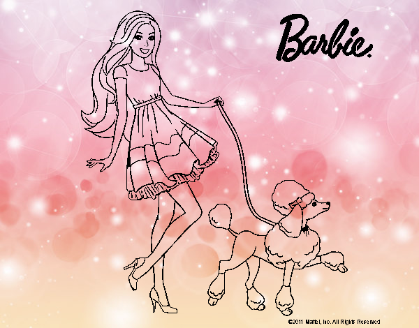 Barbie paseando a su mascota