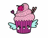 Cupcake kawaii con cereza