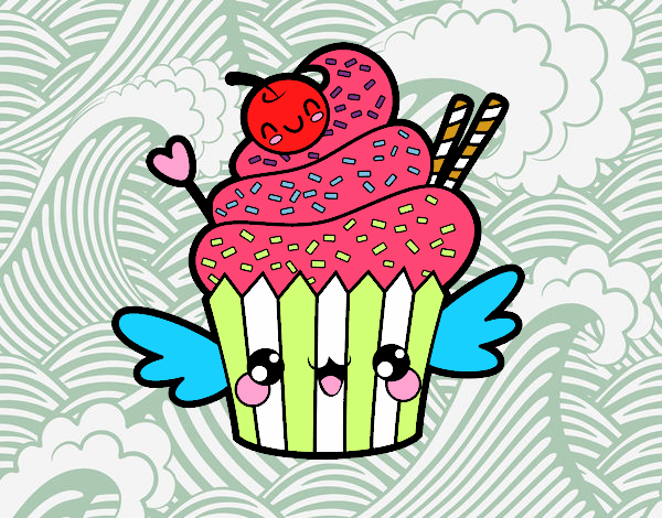 Cupcake kawaii con cereza