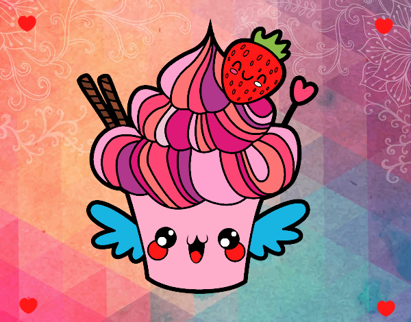 Cupcake kawaii con fresa