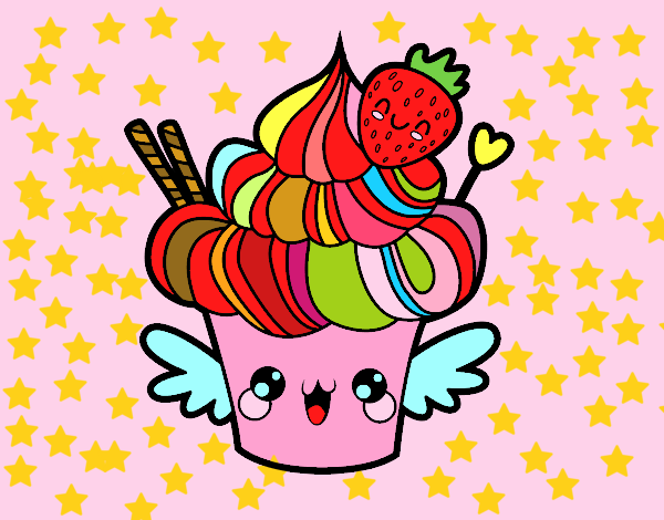 Cupcake kawaii con fresa