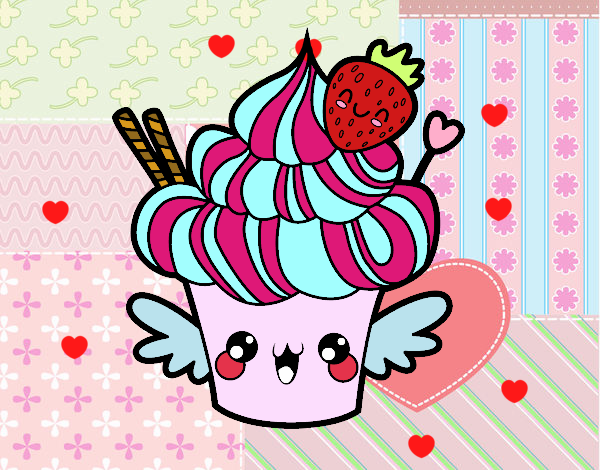 Cupcake kawaii con fresa