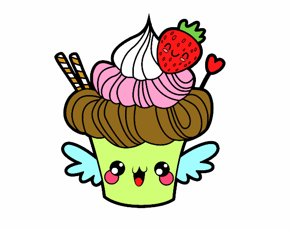 Dibujo de Cupcake kawaii con fresa pintado por en  el día  10-07-16 a las 00:13:12. Imprime, pinta o colorea tus propios dibujos!