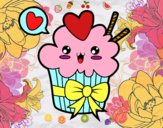 Dibujo Cupcake kawaii con lazo pintado por beyli