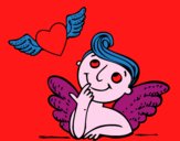 Cupido y corazón con alas