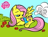 Dibujo Fluttershy con un conejito pintado por itsoihane