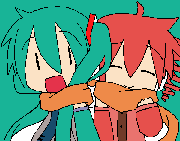 Miku y Len con bufanda