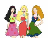 Dibujo Barbie y sus amigas vestidas de fiesta pintado por gemaprecio