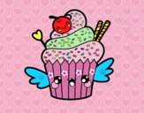 Cupcake kawaii con cereza