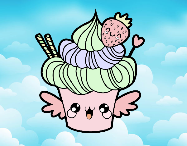 Cupcake kawaii con fresa