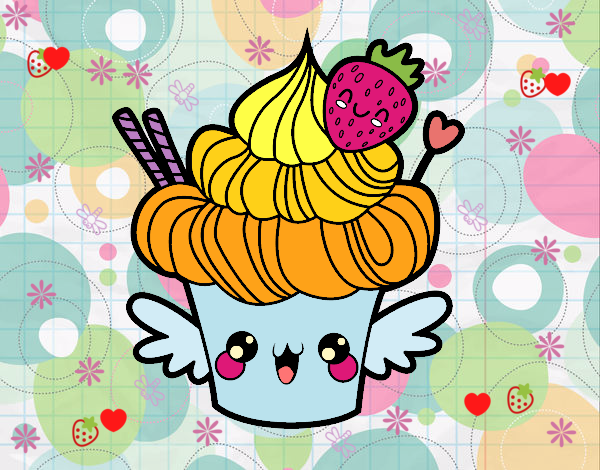 Cupcake kawaii con fresa