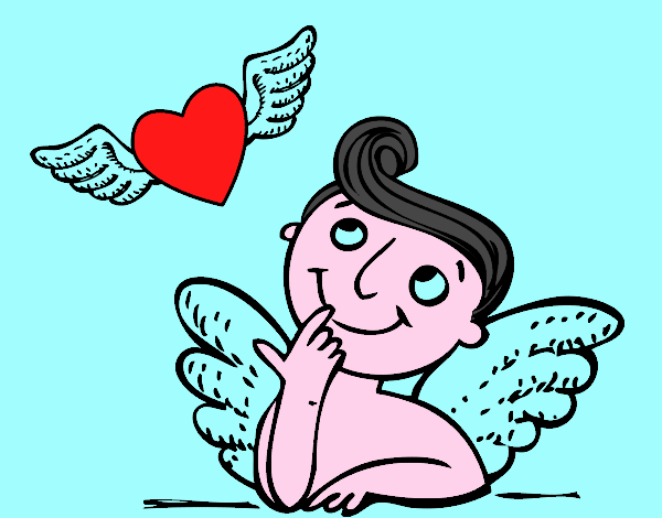 Cupido y corazón con alas