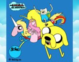 Jake, Finn, la princesa Chicle y Lady Arco Iris