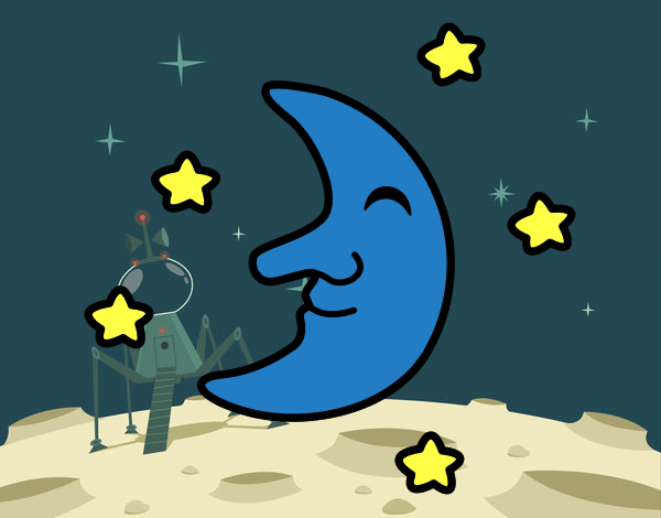Dibujo Luna con estrellas pintado por valeruca