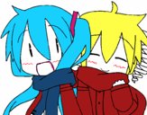 Miku y Len con bufanda