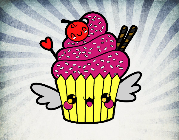 Cupcake kawaii con cereza